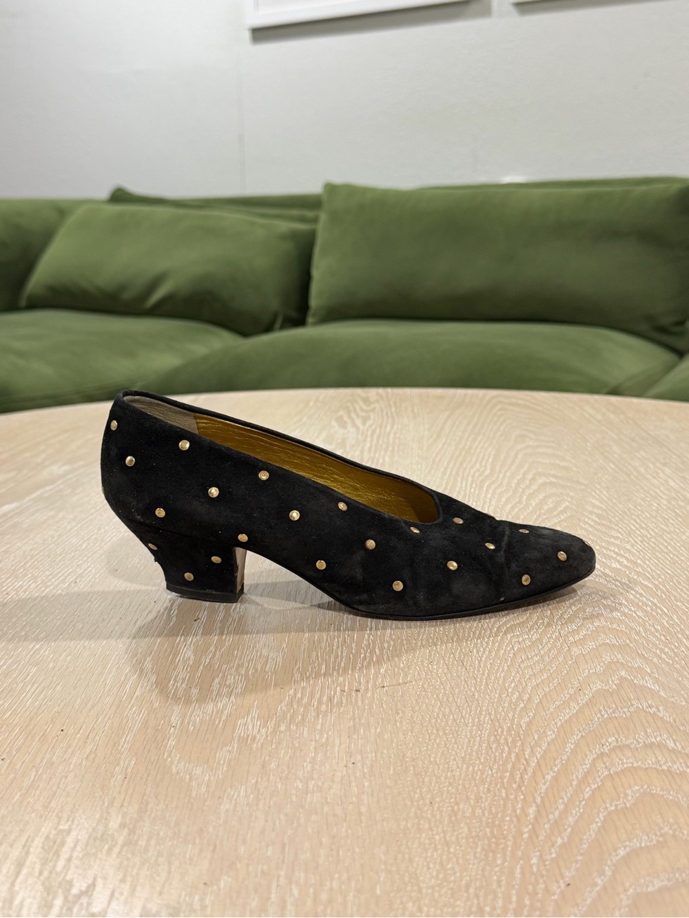 Vintage Anne Klein Black Suede Studded Low Heel Pump
